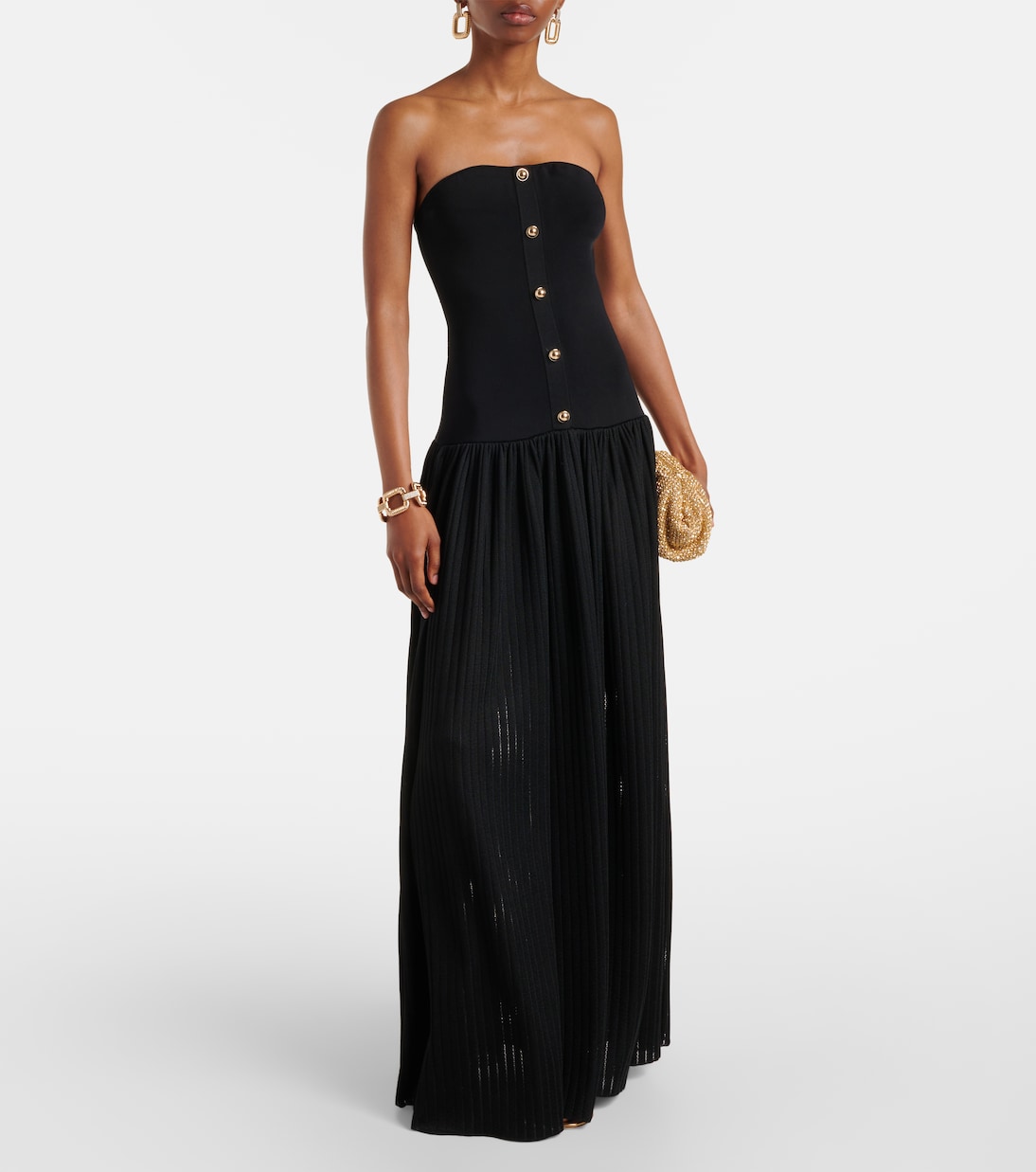 Belted knitted strapless maxidress | Self-Portrait