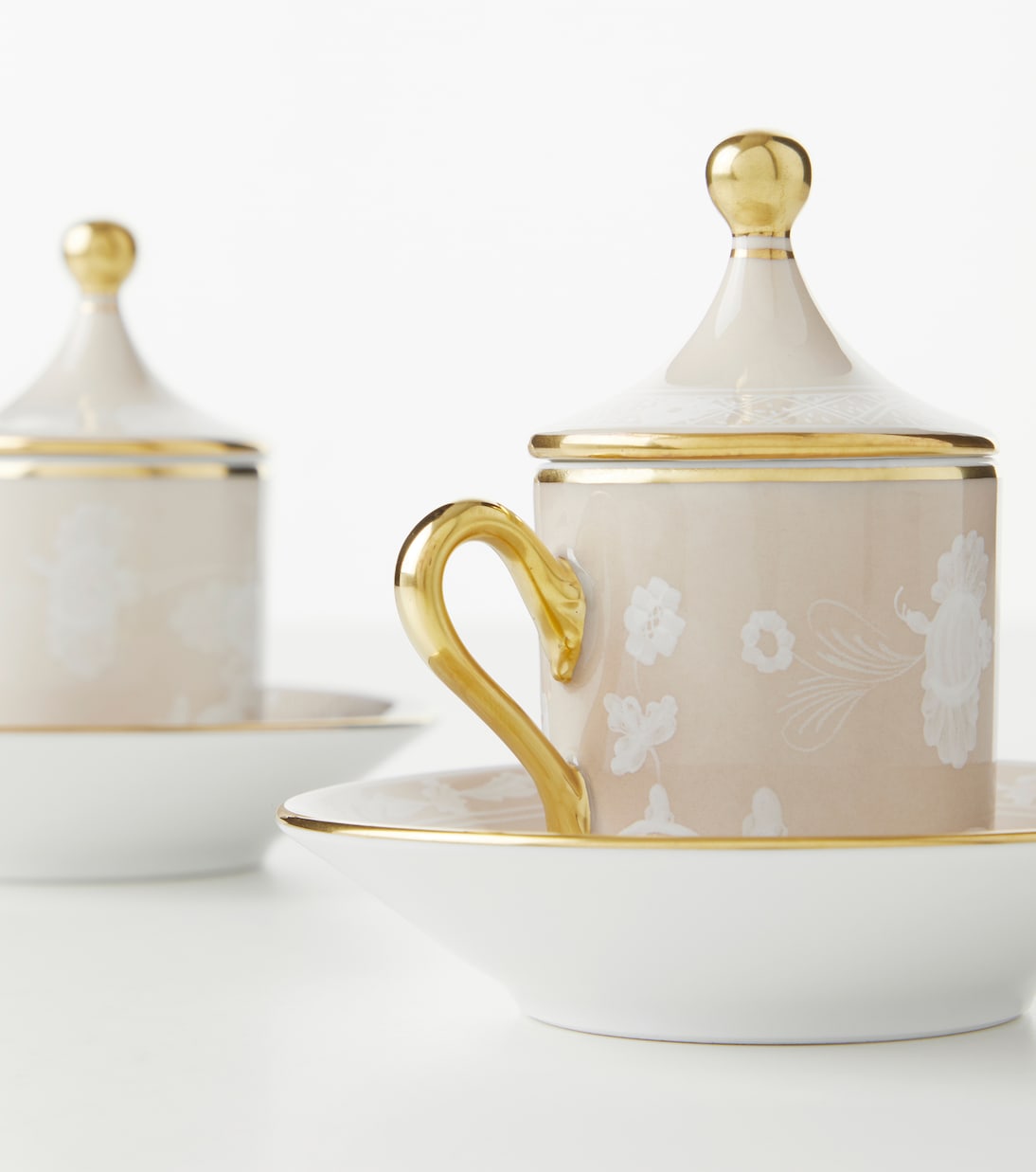 Oriente Italiano set of 2 coffee cups, covers, and saucers | Ginori 1735