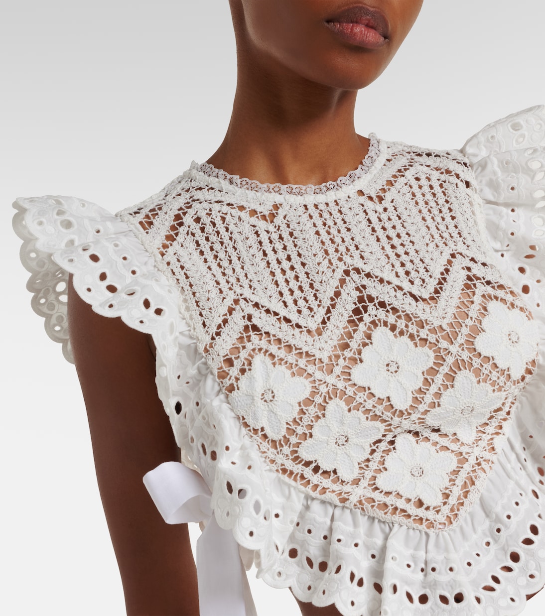 Crop top de croché con volantes | Self-Portrait