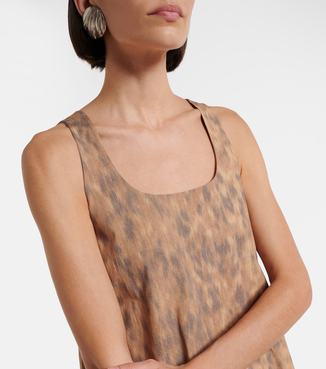 荷叶边印花棉质迷你连衣裙 | Ganni