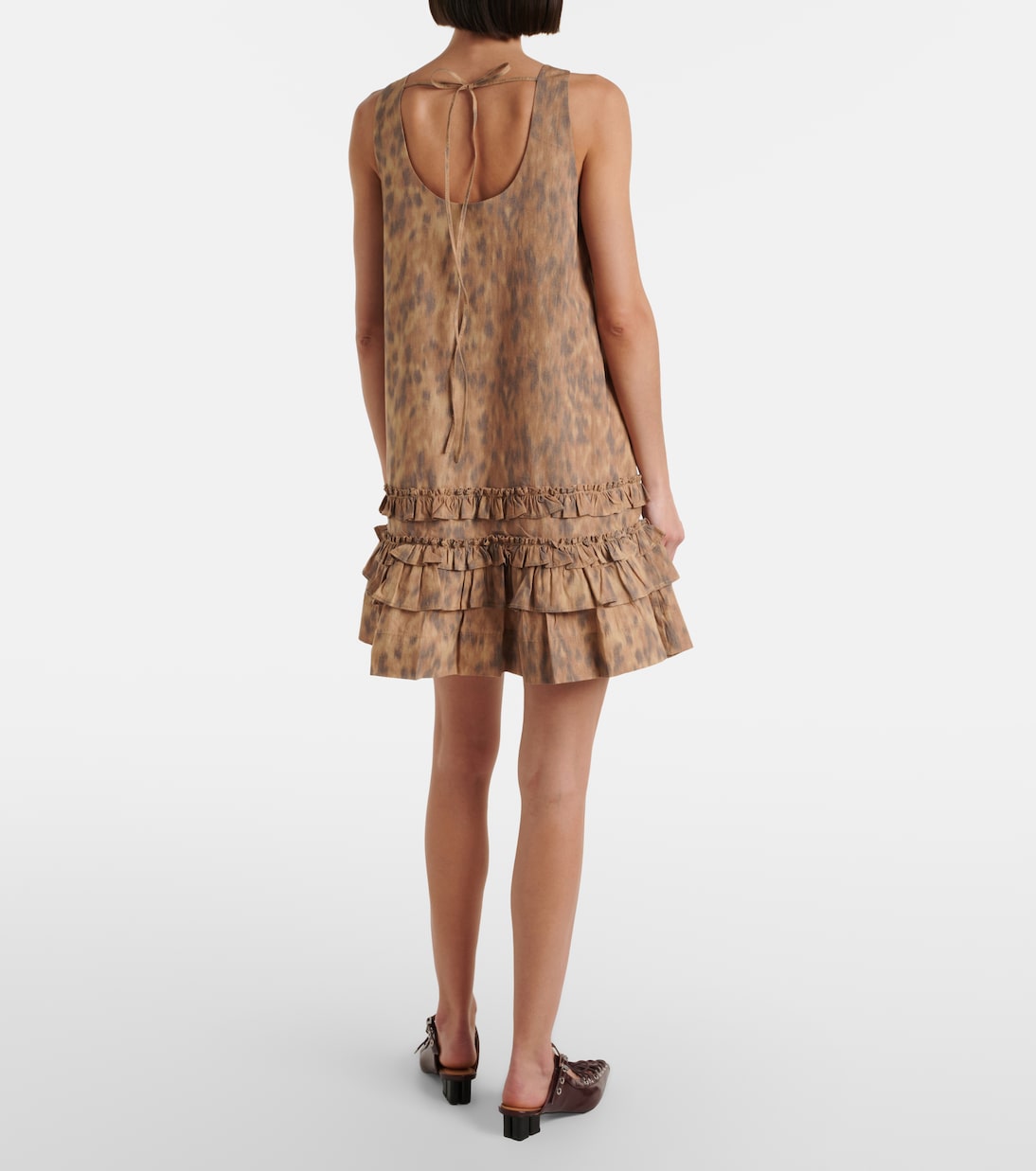 荷叶边印花棉质迷你连衣裙 | Ganni