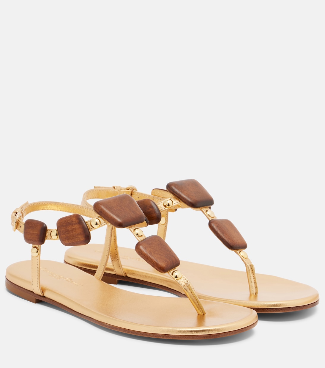 Beaded metallic leather thong sandals | Gianvito Rossi