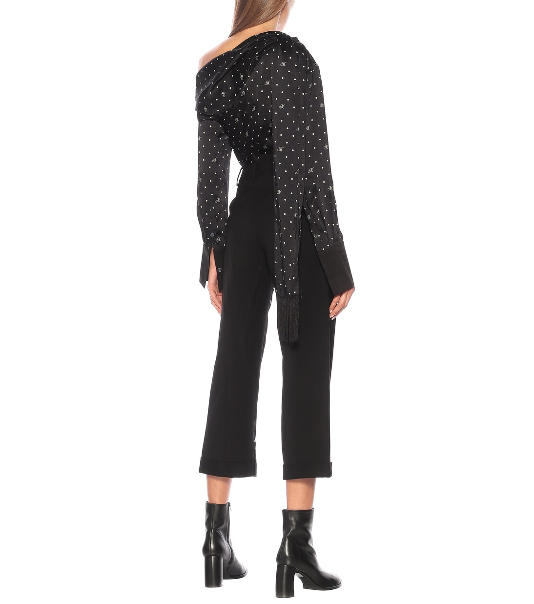 Pantalon à taille haute en laine mélangée à pois | Monse