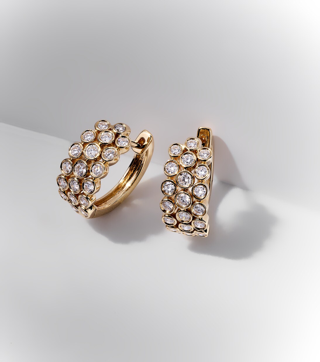 3 Row 18kt gold hoop earrings with diamonds | Anita Ko