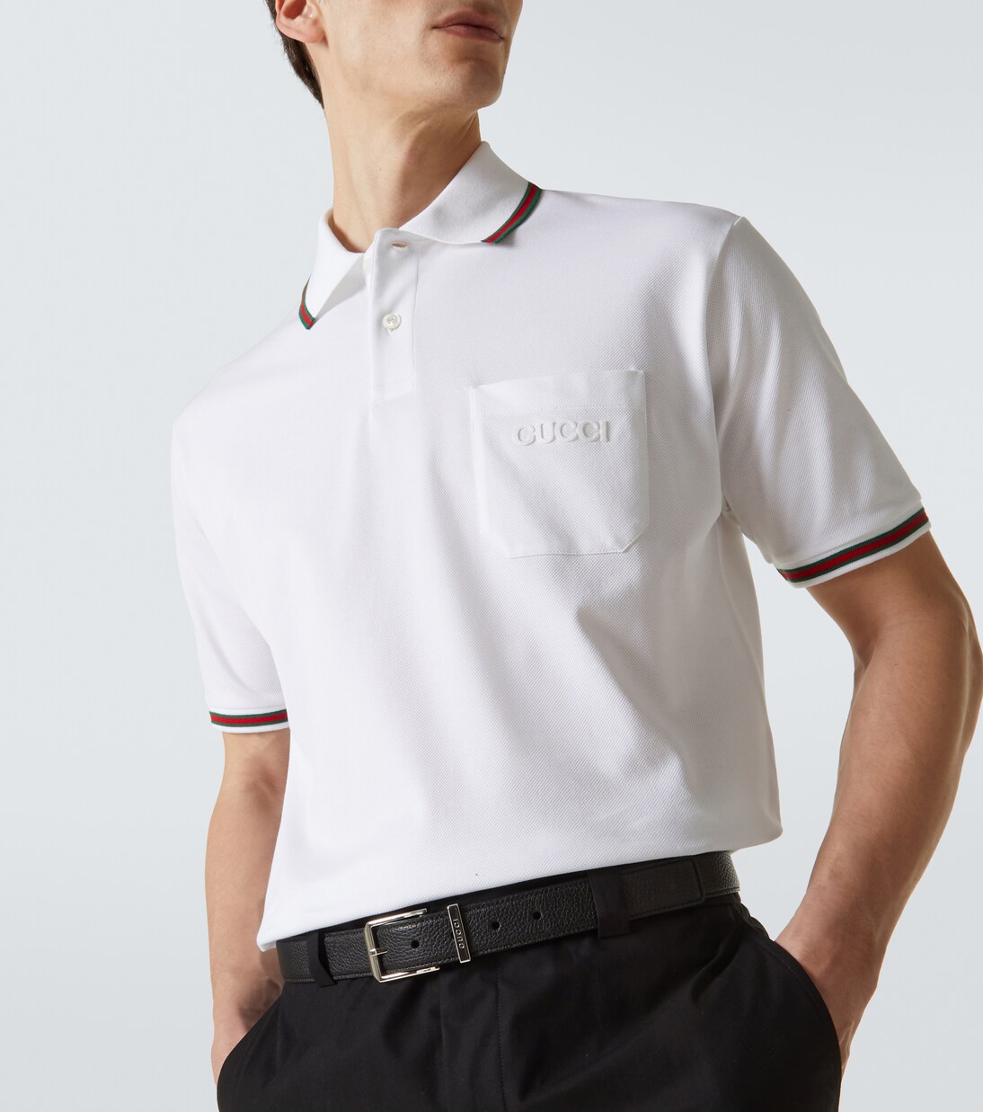 Web Stripe cotton-blend piqué polo shirt | Gucci