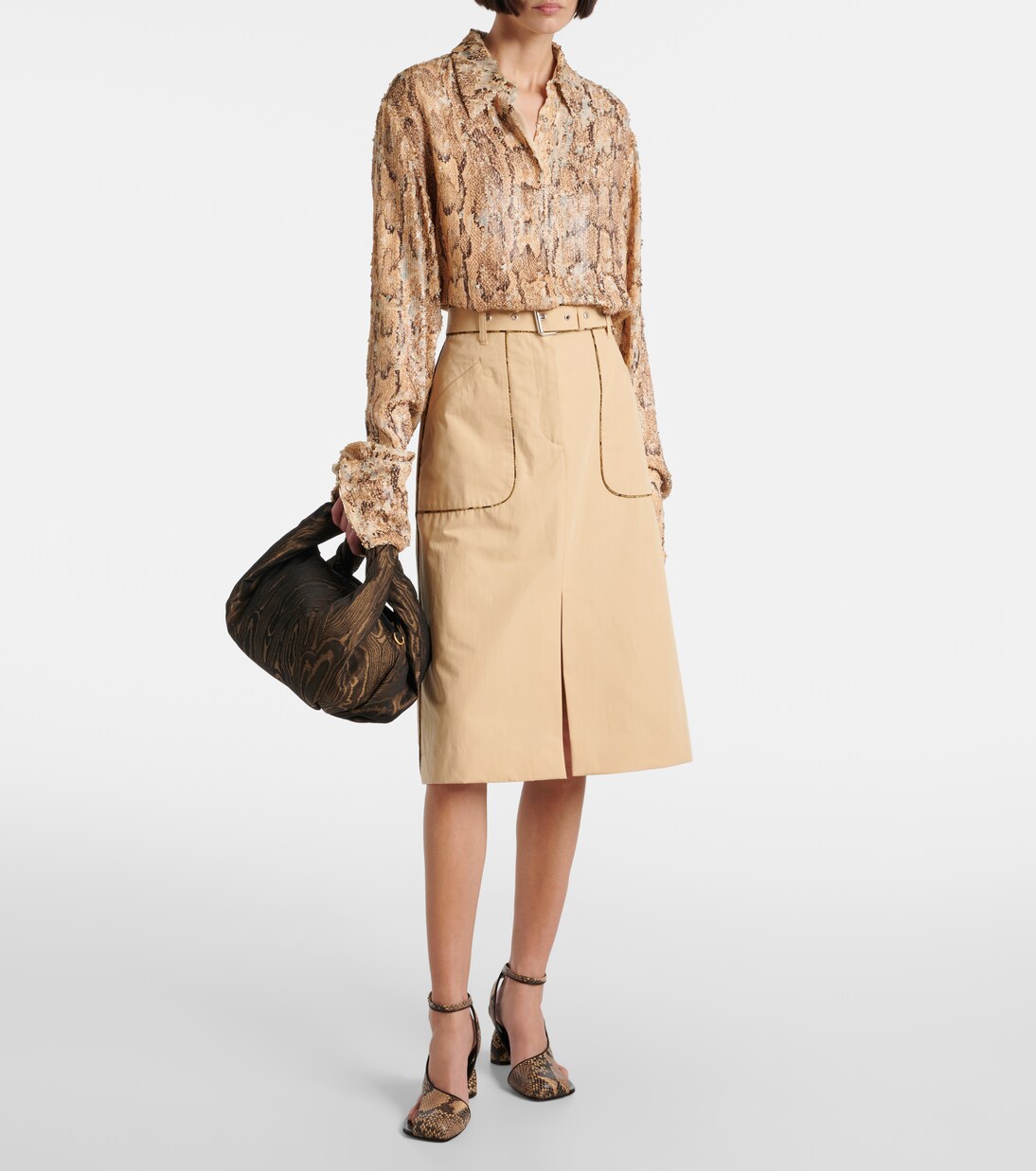 Belted cotton poplin midi skirt | Dries Van Noten