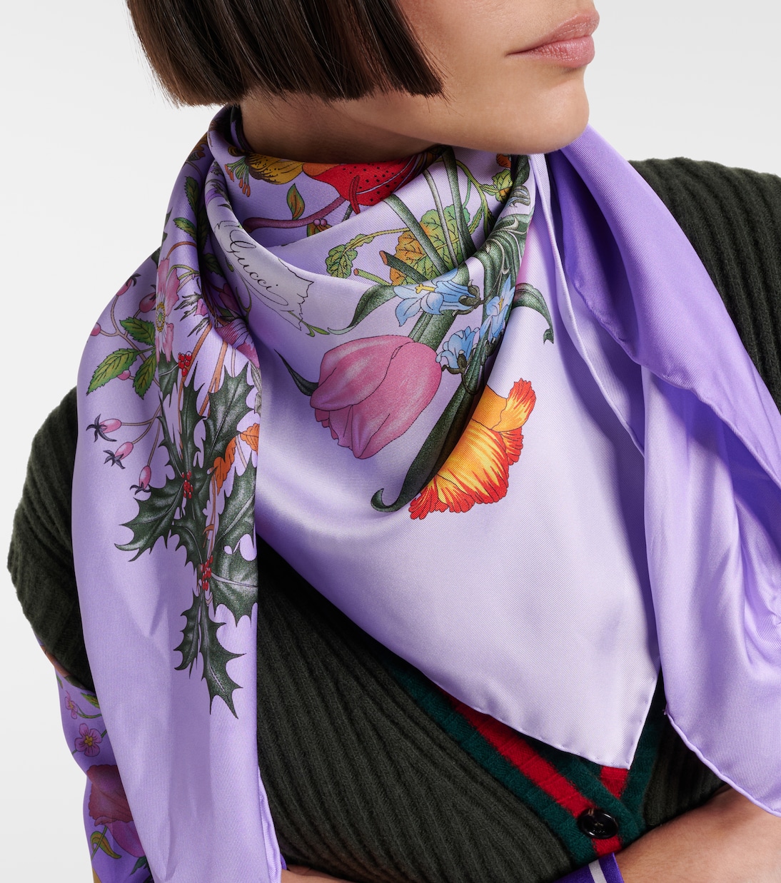 Floral silk twill scarf | Gucci