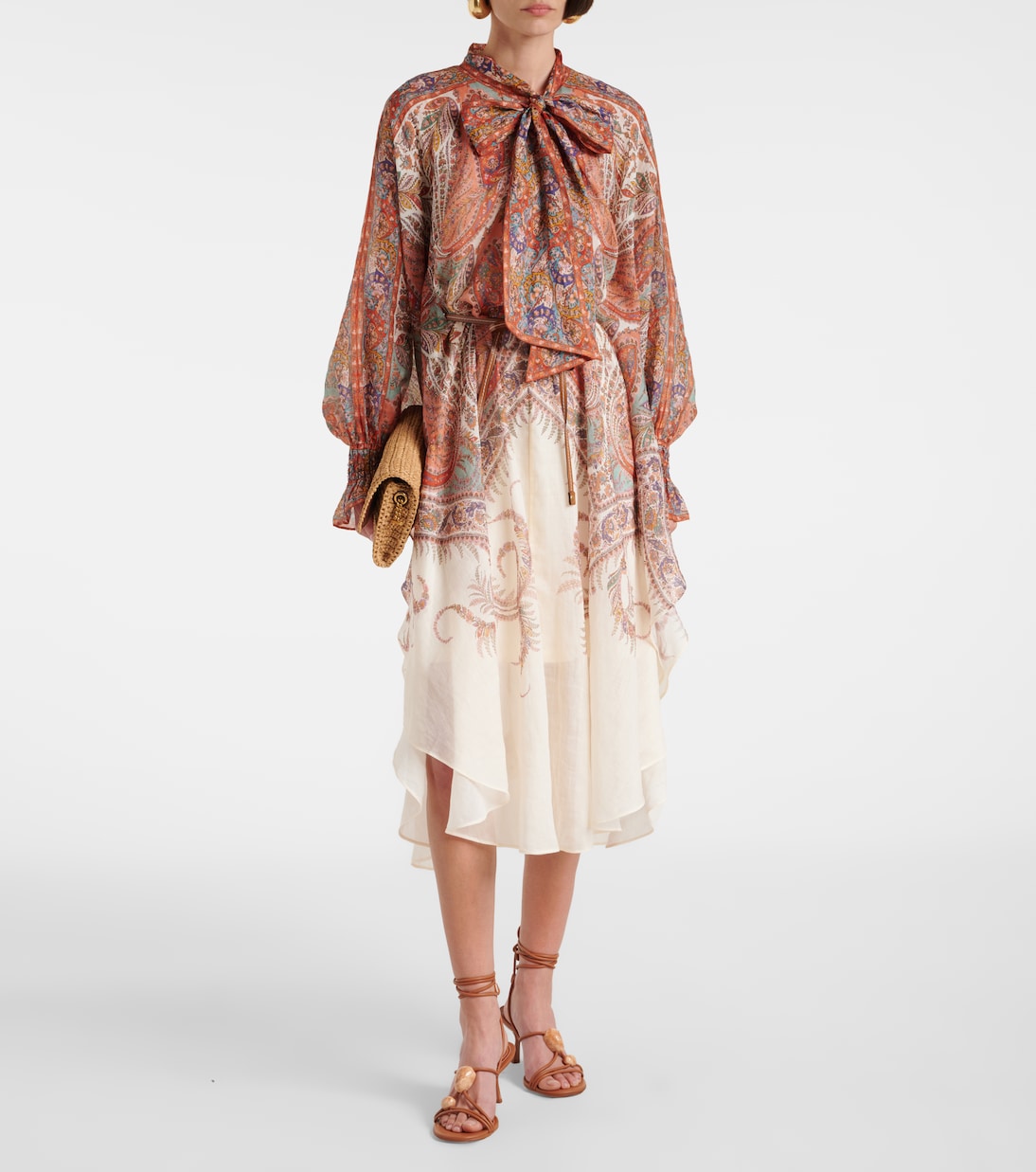 Rhiannon tie-neck ramie midi dress | Zimmermann