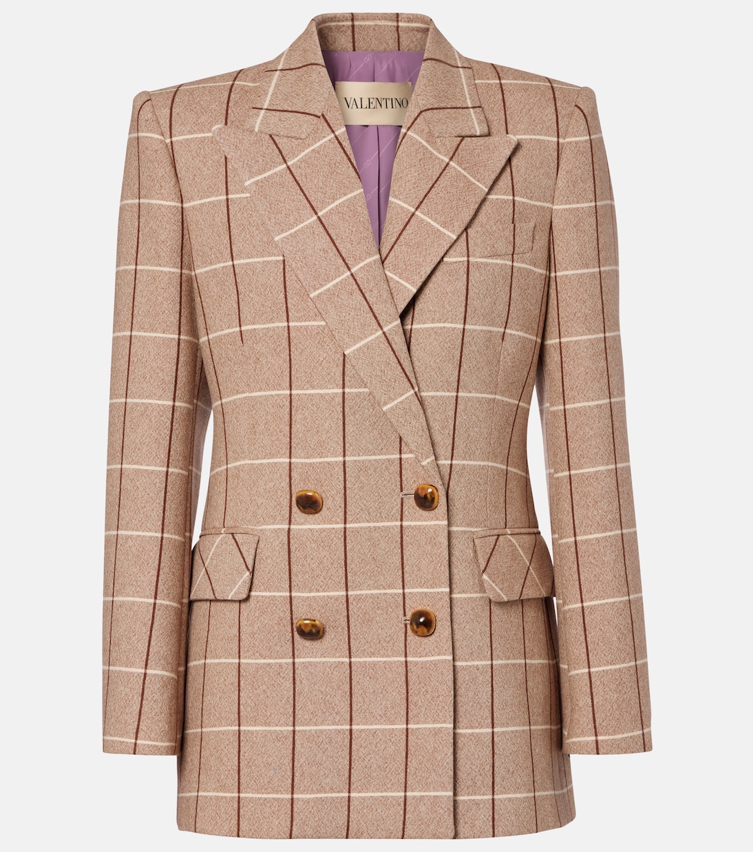 Checked double-breasted virgin wool blazer | Valentino