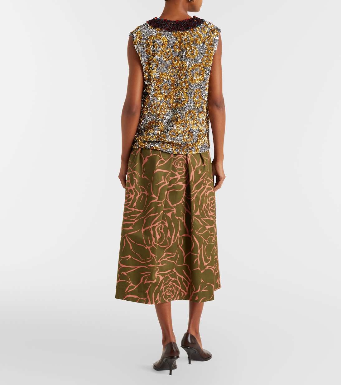 Jupe midi en coton à fleurs | Dries Van Noten