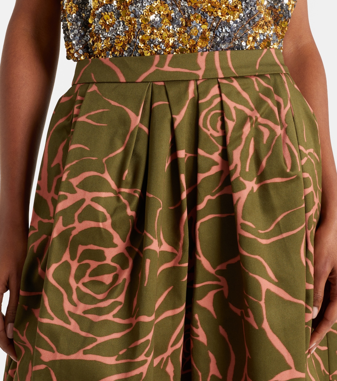 Jupe midi en coton à fleurs | Dries Van Noten