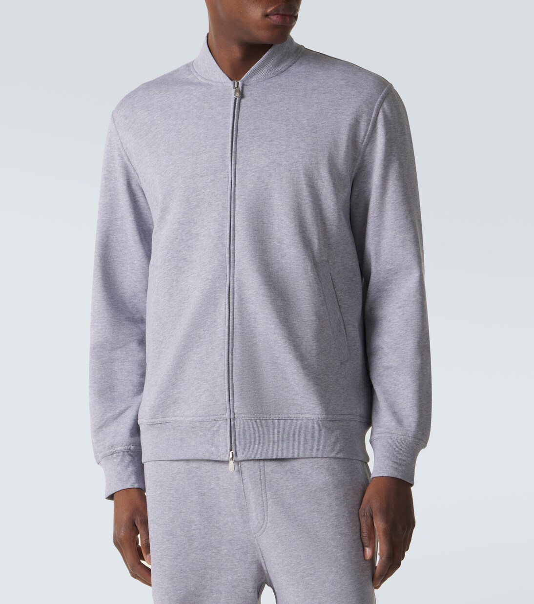Felpa in jersey di misto cotone con zip | Brunello Cucinelli