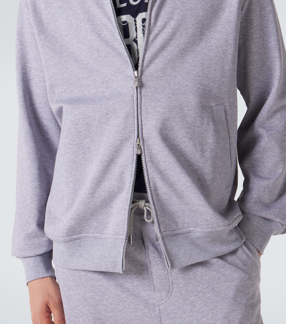 Cotton-blend jersey zip-up sweater | Brunello Cucinelli