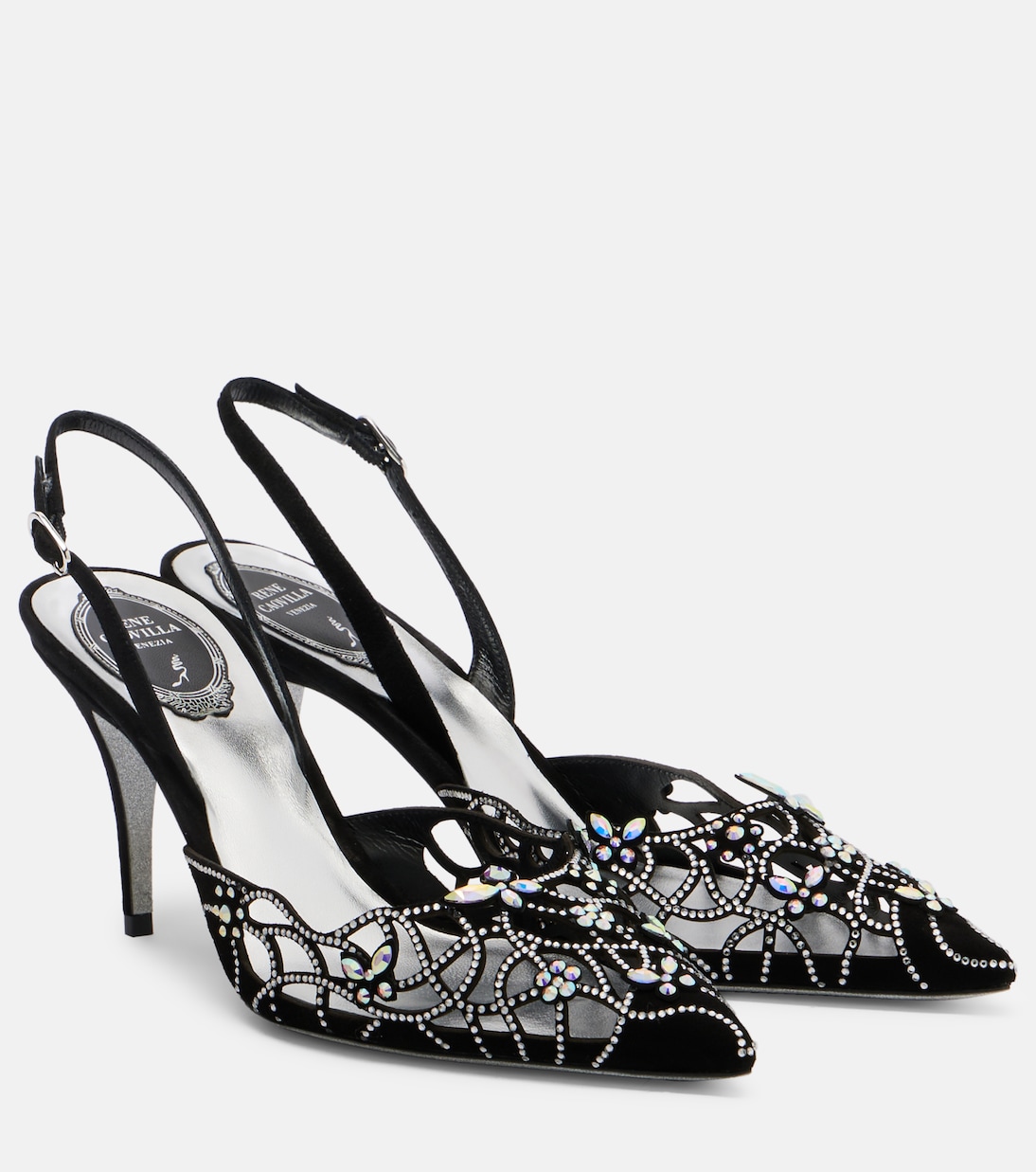 Embellished suede slingback pumps | Rene Caovilla