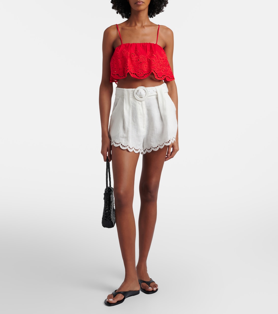 Belted pleated scalloped linen shorts | Farm Rio