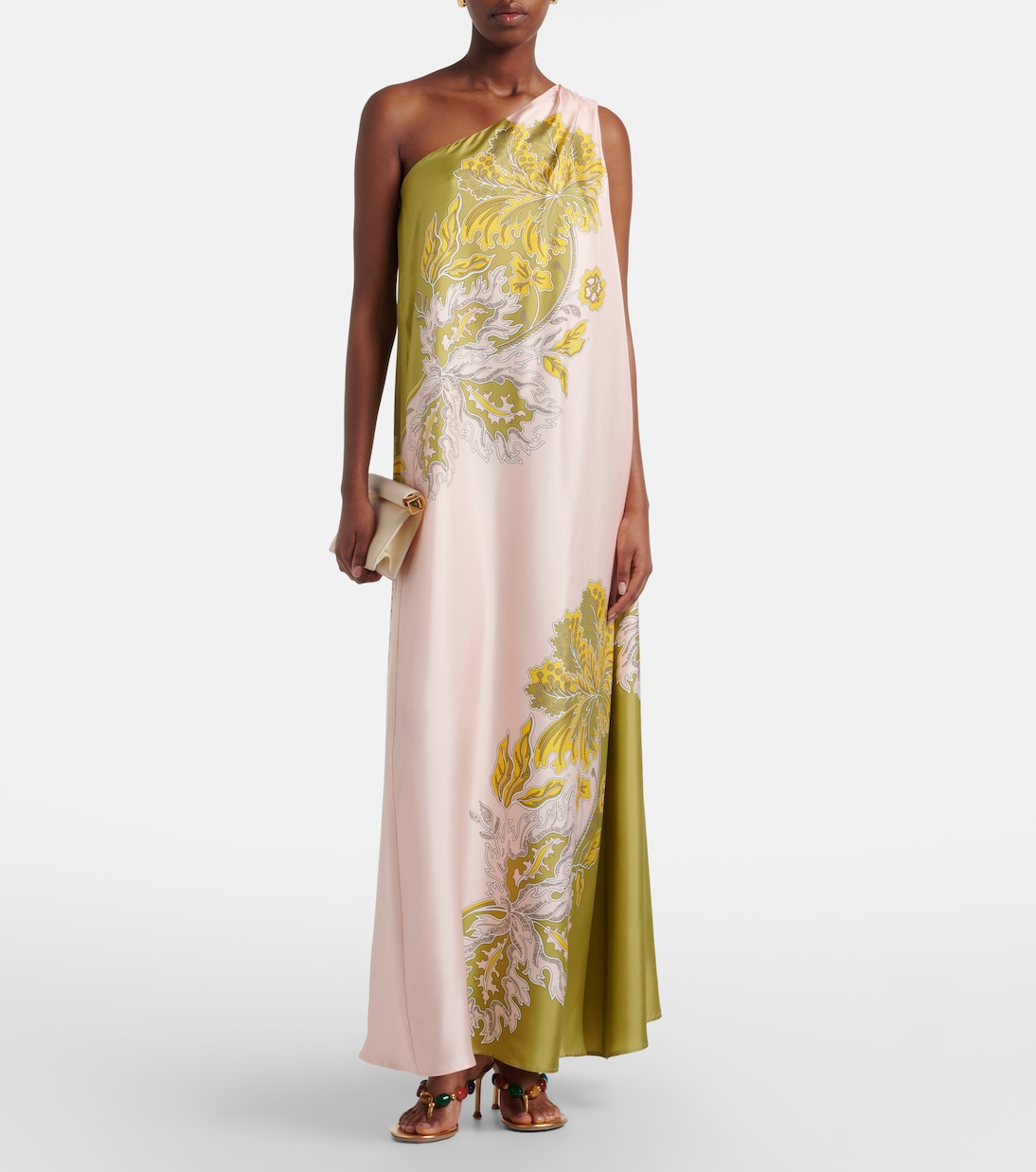 Roy floral one-shoulder silk twill maxi dress | La DoubleJ
