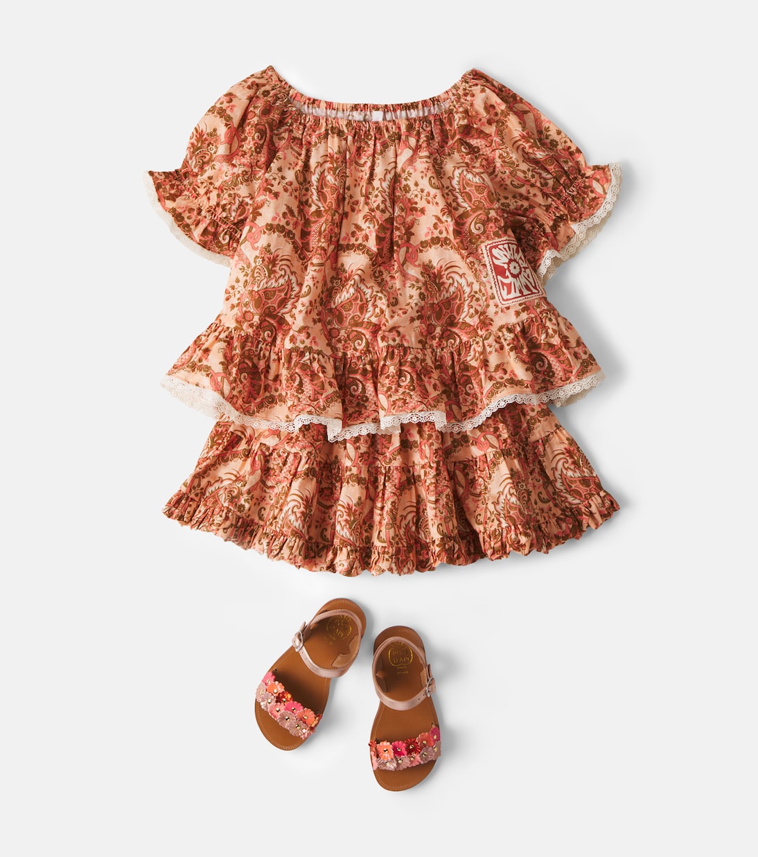 Aster floral lace-trimmed cotton shirt  | Zimmermann Kids