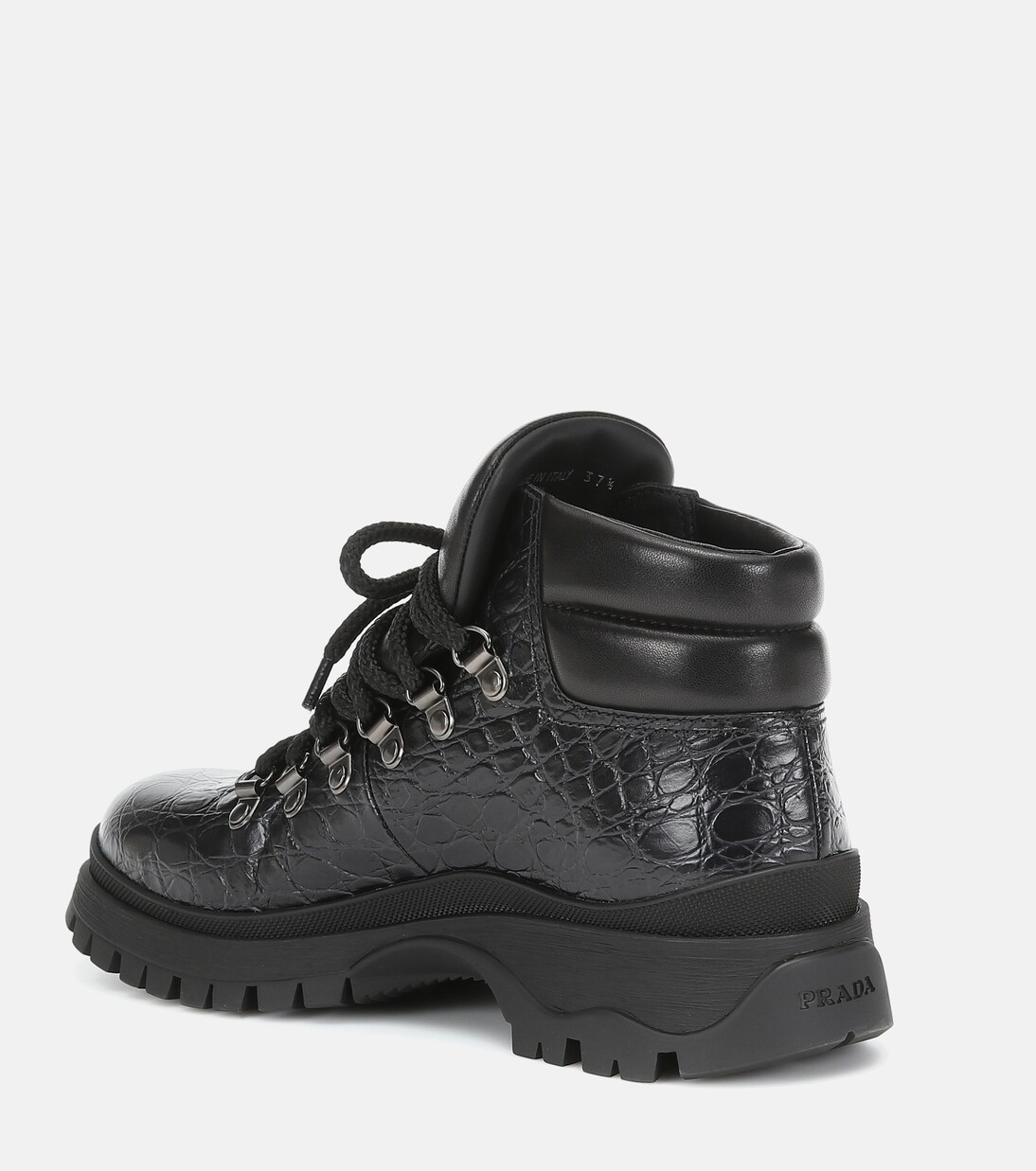 Croc-effect leather ankle boots | Prada