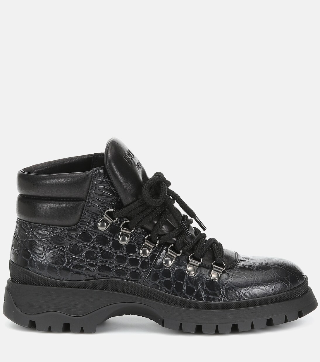 Croc-effect leather ankle boots | Prada