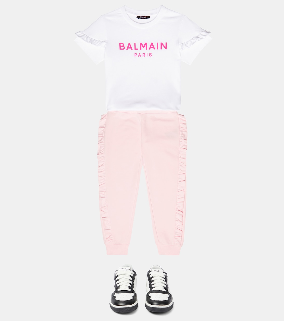 Ruffled logo cotton T-shirt | Balmain Kids