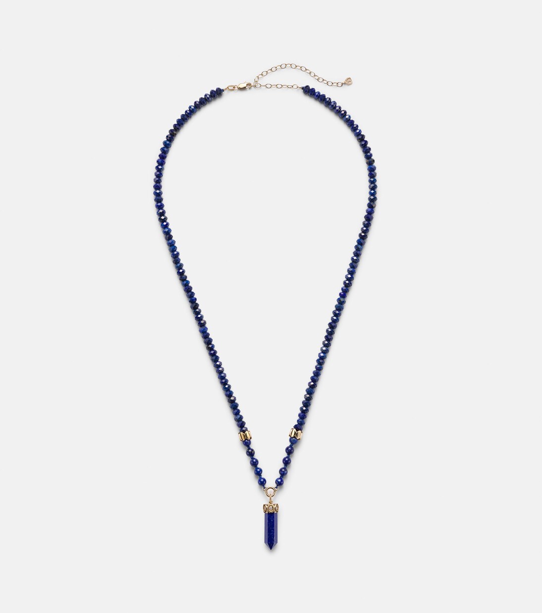14kt gold beaded necklace with diamonds and lapis | Sydney Evan
