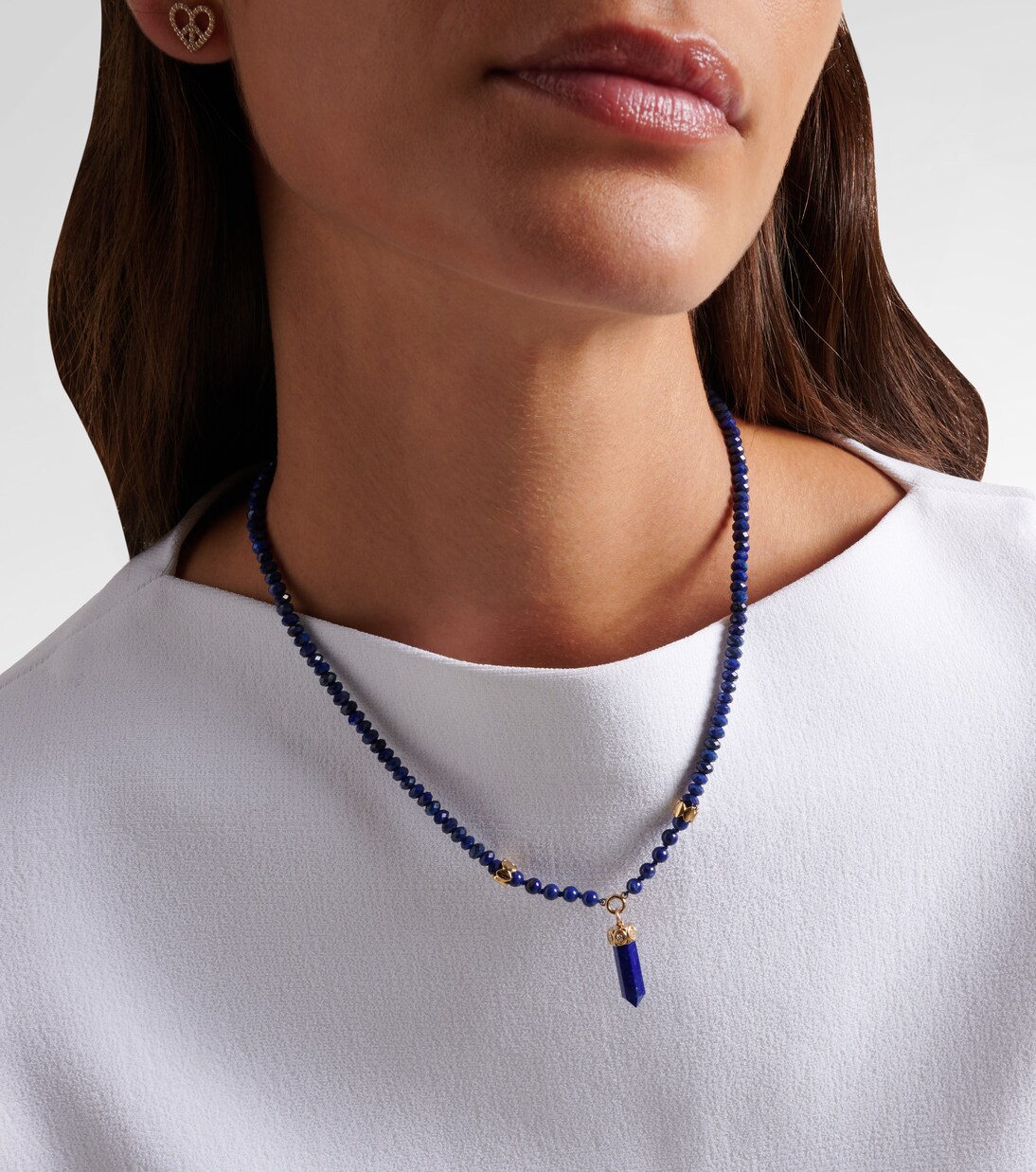 14kt gold beaded necklace with diamonds and lapis | Sydney Evan