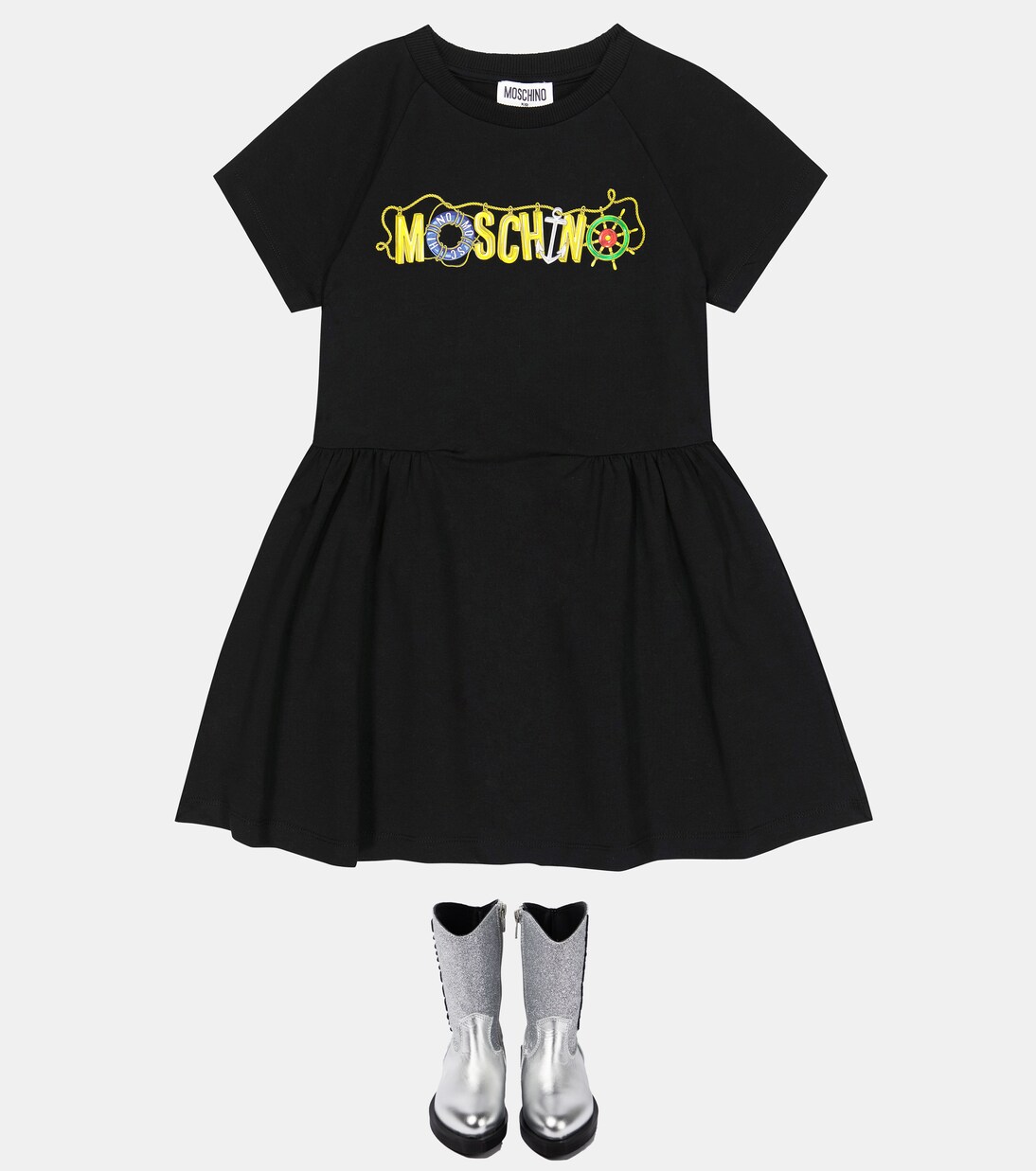 Logo glitter leather cowboy boots | Moschino Kids