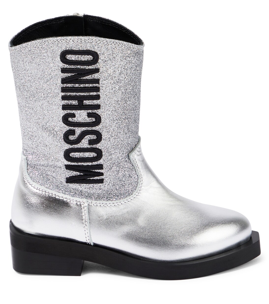 Logo glitter leather cowboy boots | Moschino Kids