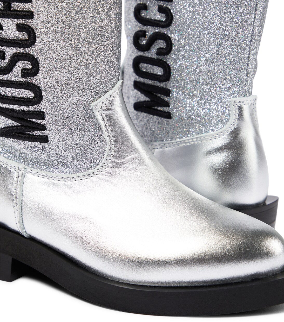 Logo glitter leather cowboy boots | Moschino Kids