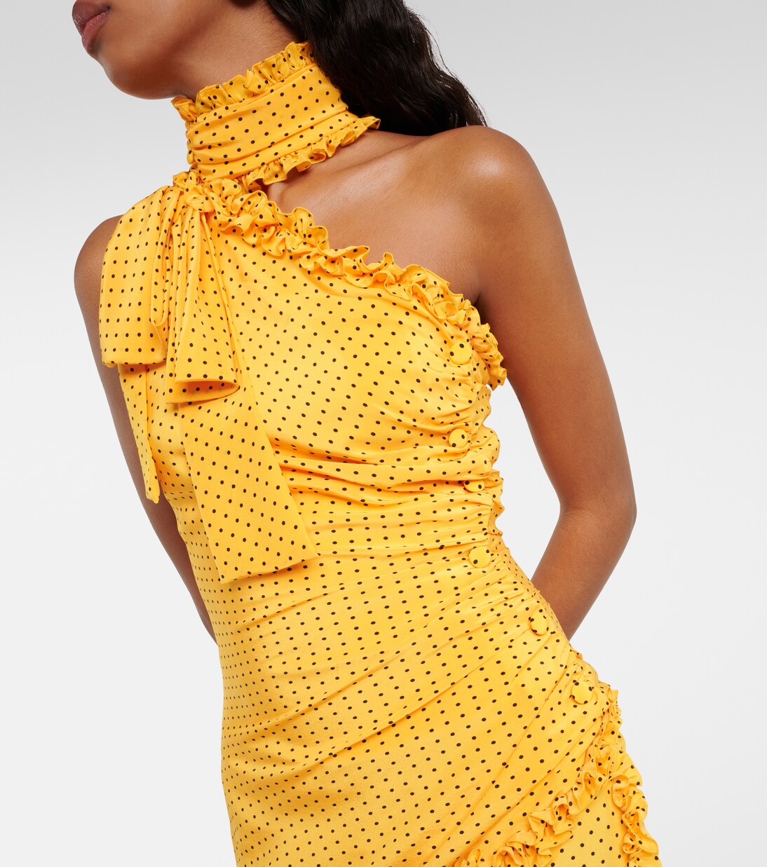 Polka-dot one-shoulder silk maxi dress  | Alessandra Rich