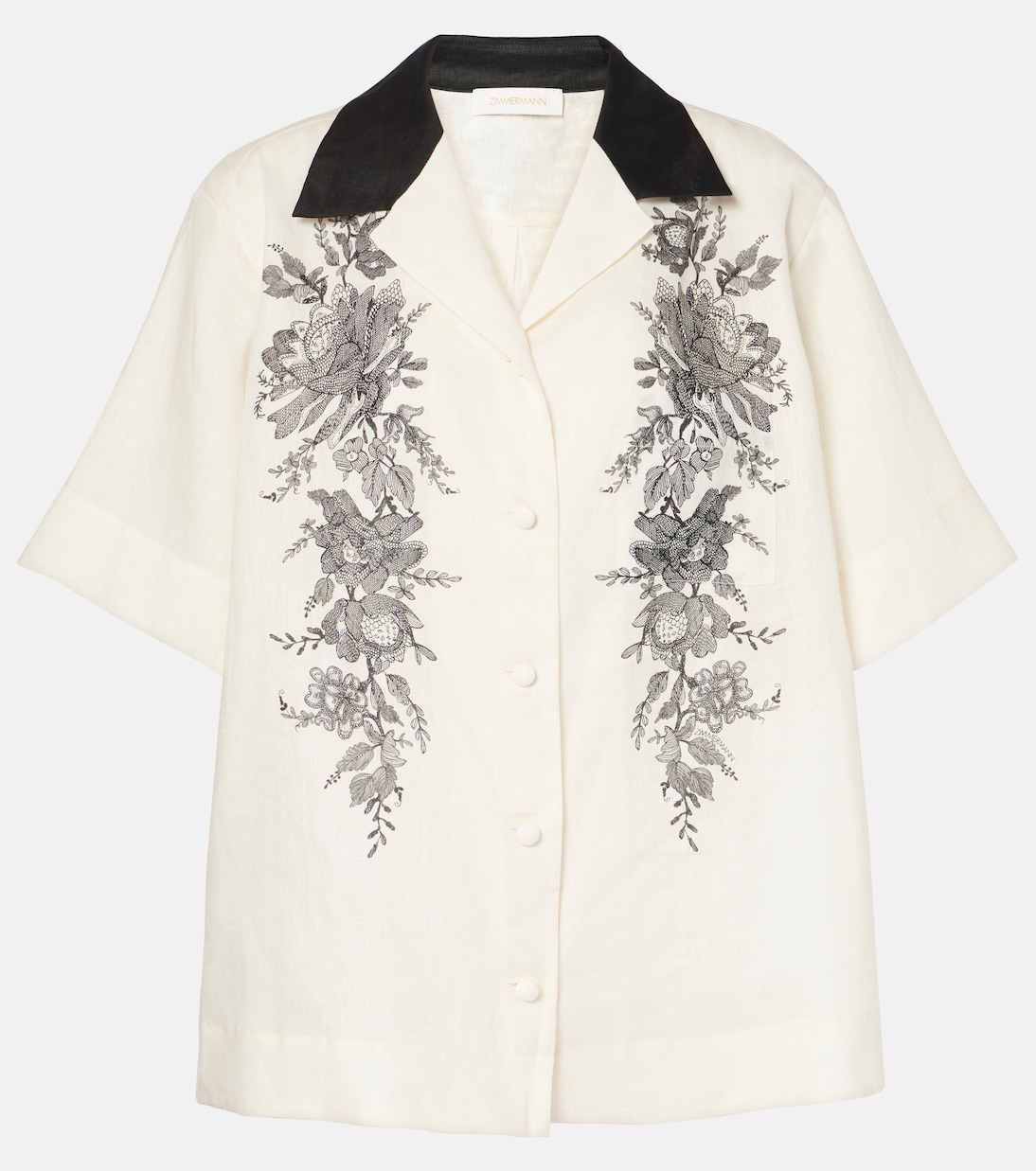 Camisa bowling de lino floral | Zimmermann