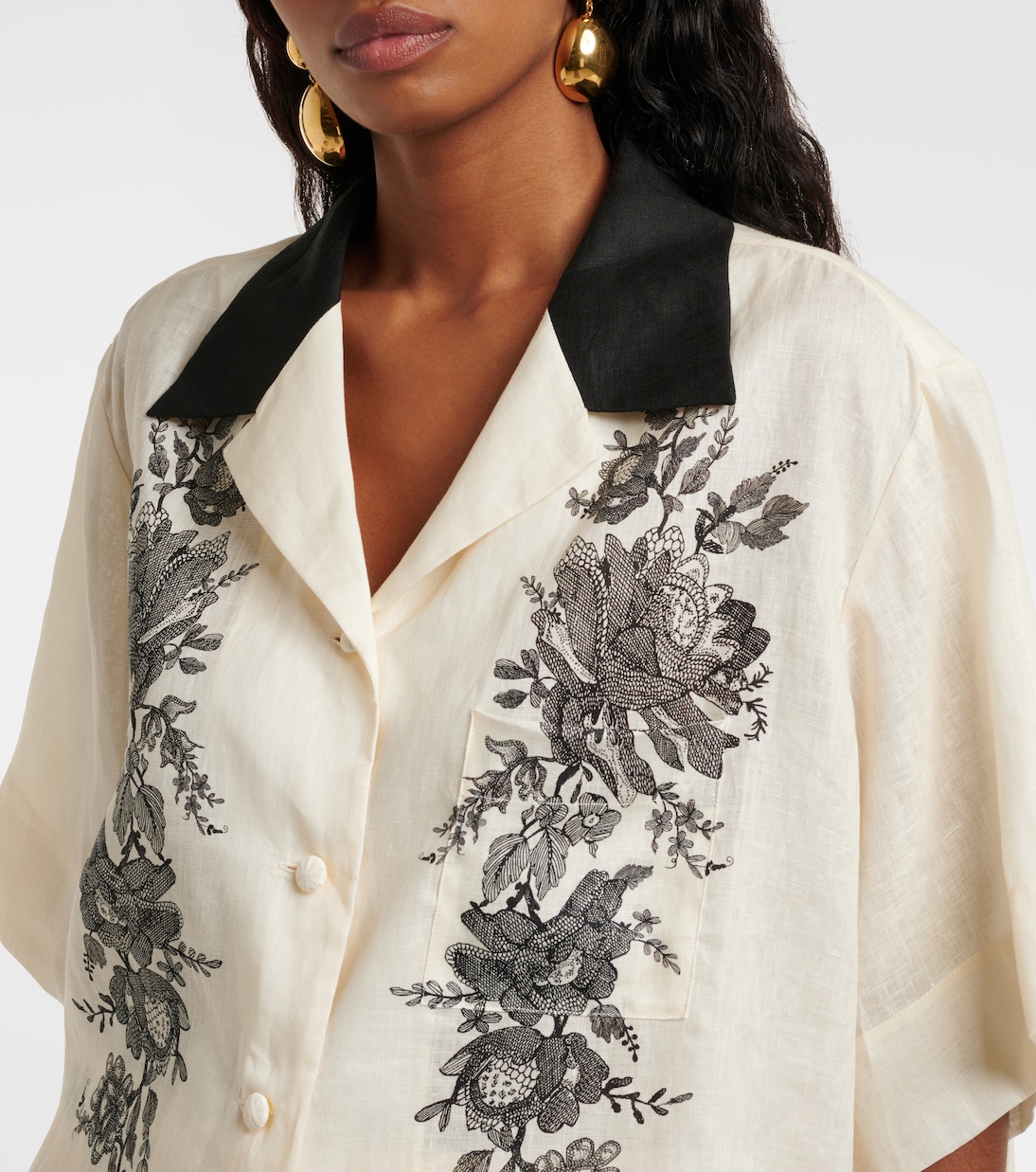 Camisa bowling de lino floral | Zimmermann