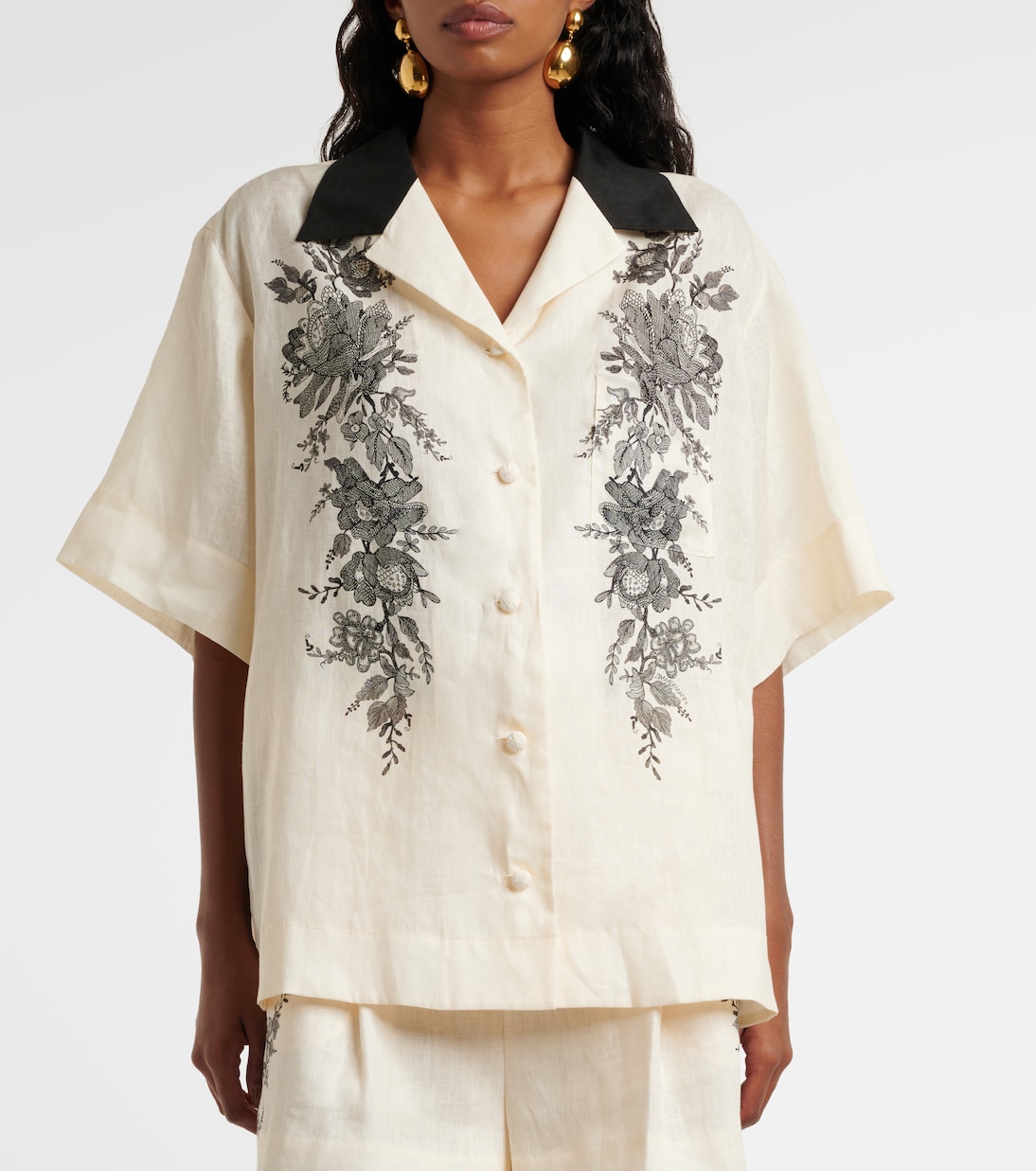 Camisa bowling de lino floral | Zimmermann