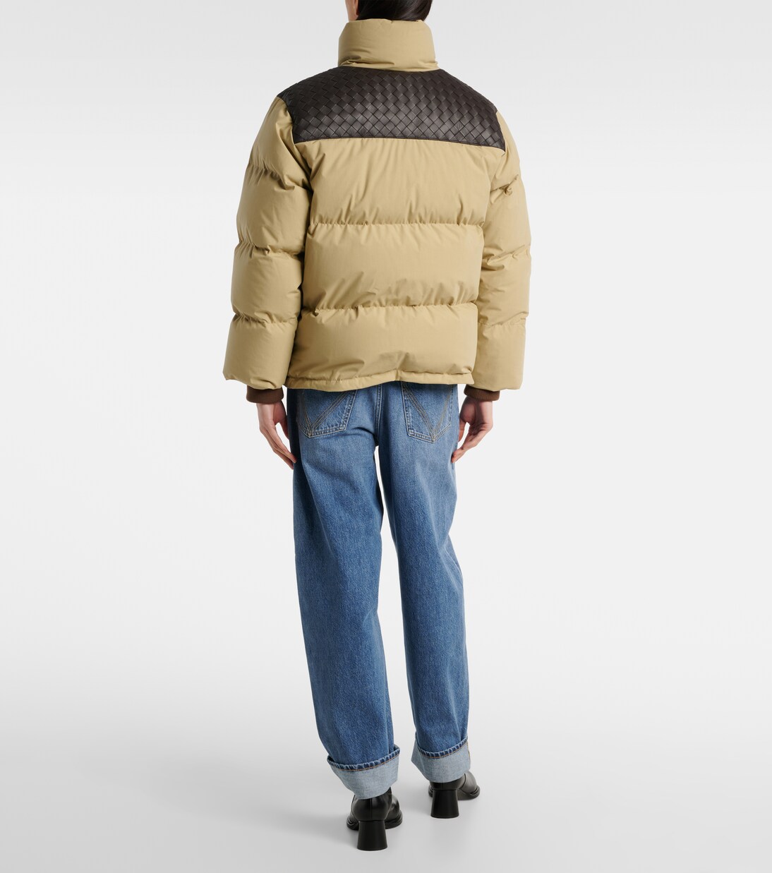 Daunenjacke Intrecciato mit Leder | Bottega Veneta