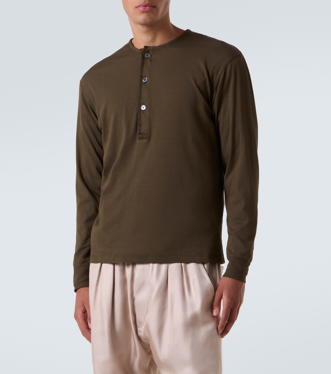 Ribbed-knit cotton-blend Henley shirt | Tom Ford
