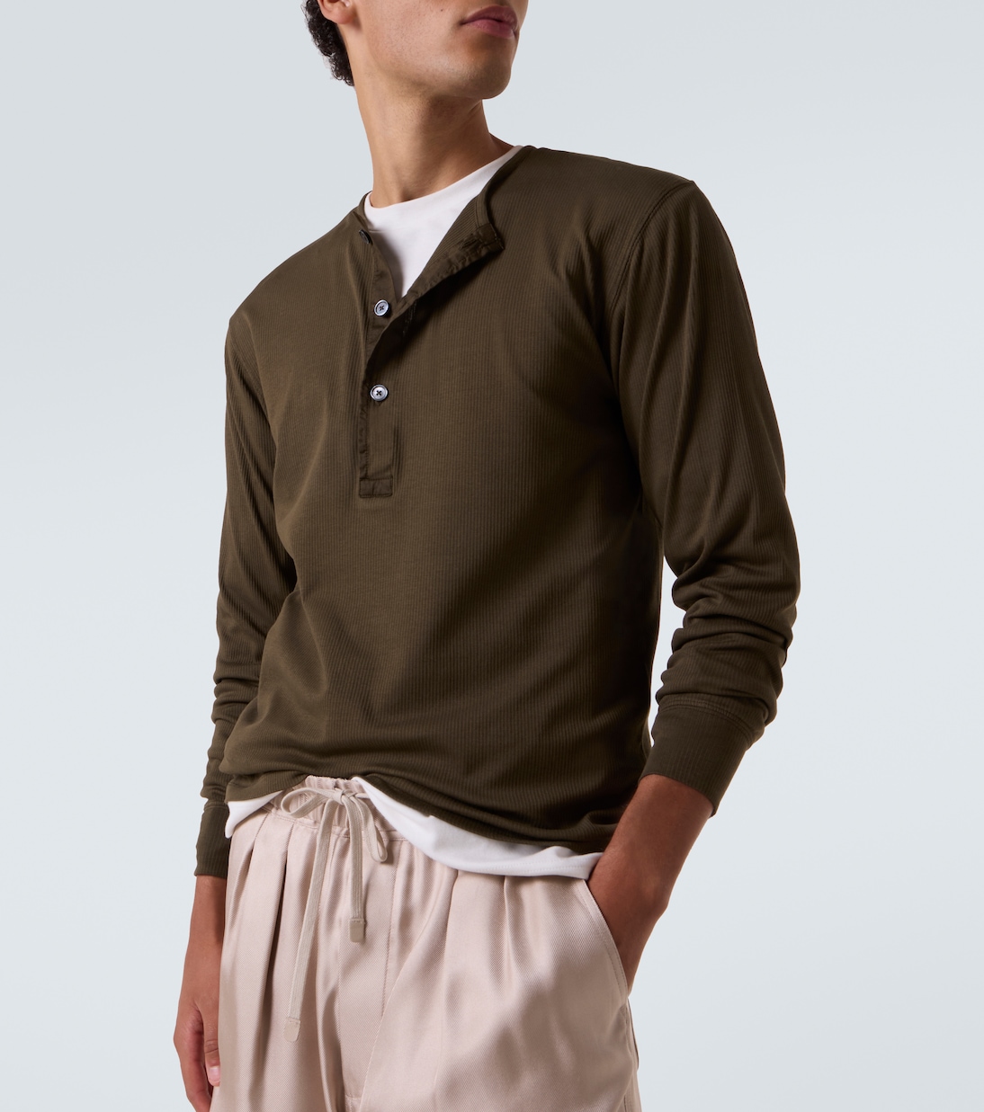 Ribbed-knit cotton-blend Henley shirt | Tom Ford