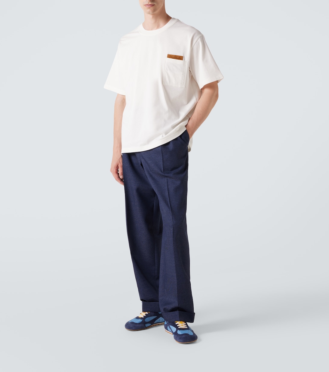 Suede-trimmed cotton jersey T-shirt | Bottega Veneta