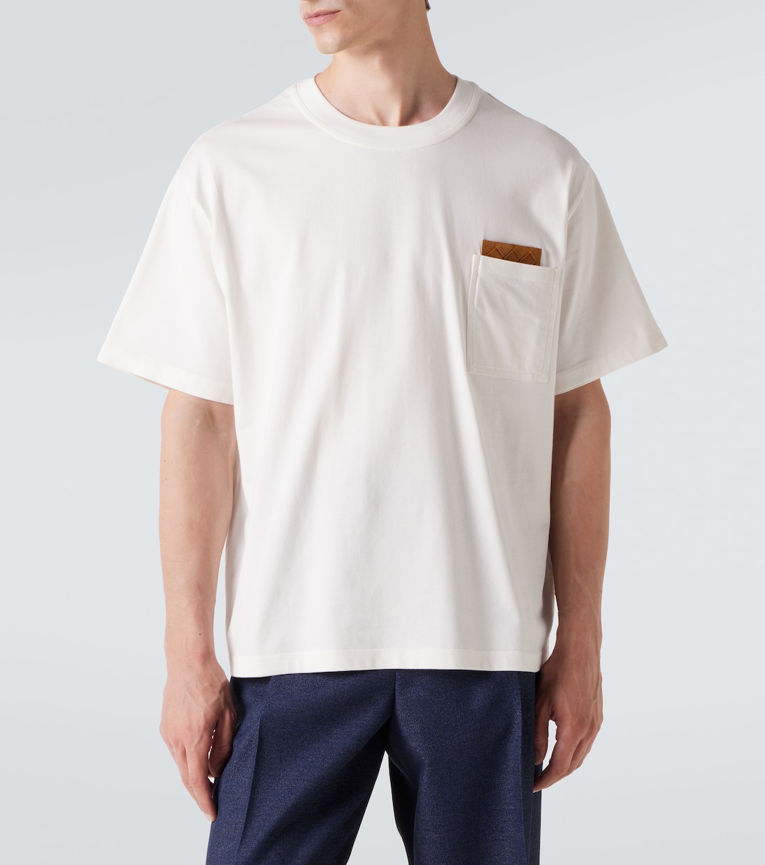 Suede-trimmed cotton jersey T-shirt | Bottega Veneta