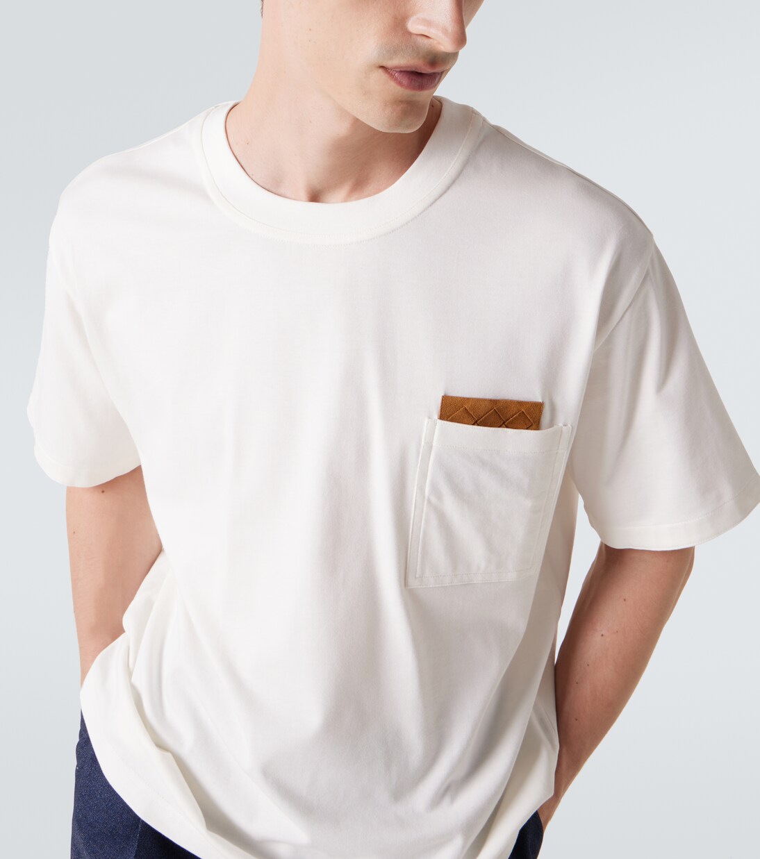 Suede-trimmed cotton jersey T-shirt | Bottega Veneta