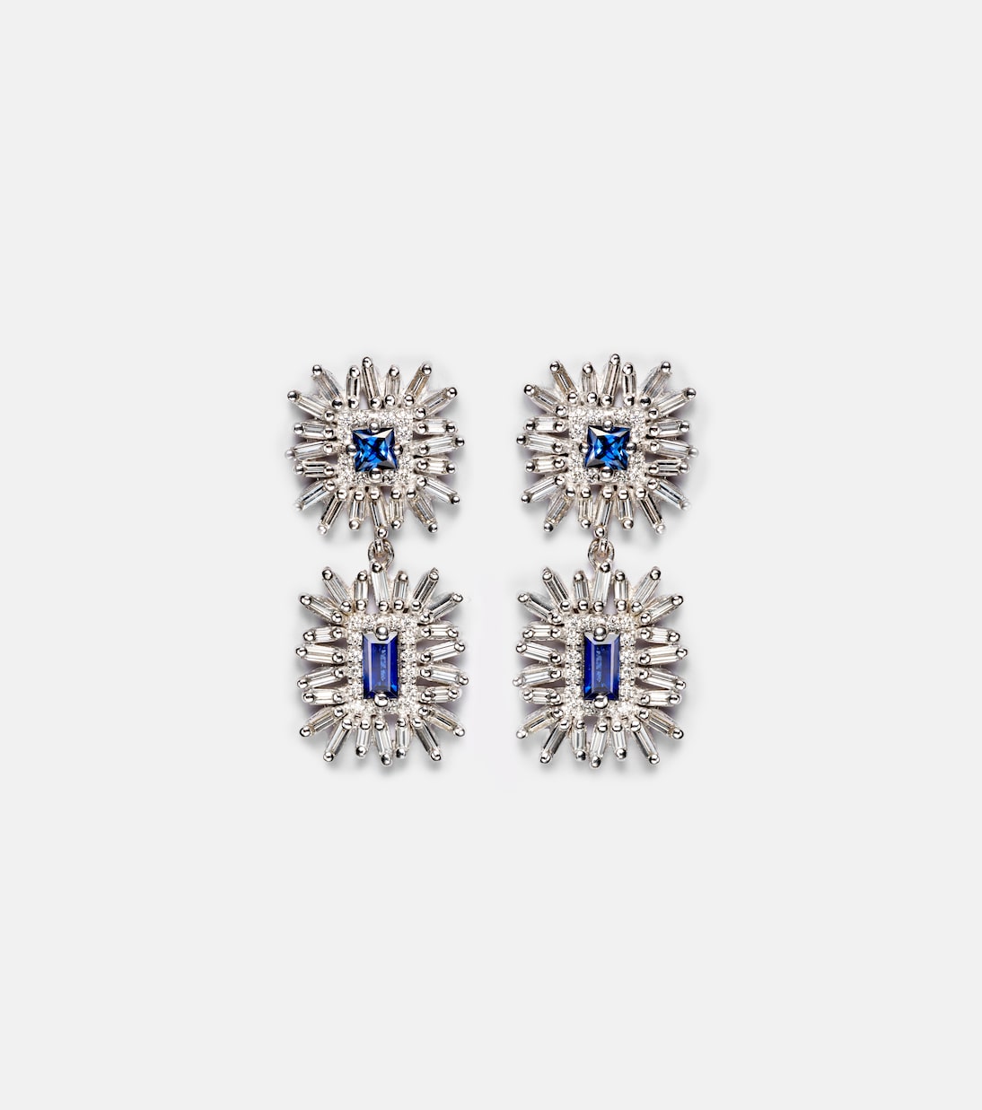 18k white gold drop earrings with blue sapphires and diamonds  | Suzanne Kalan