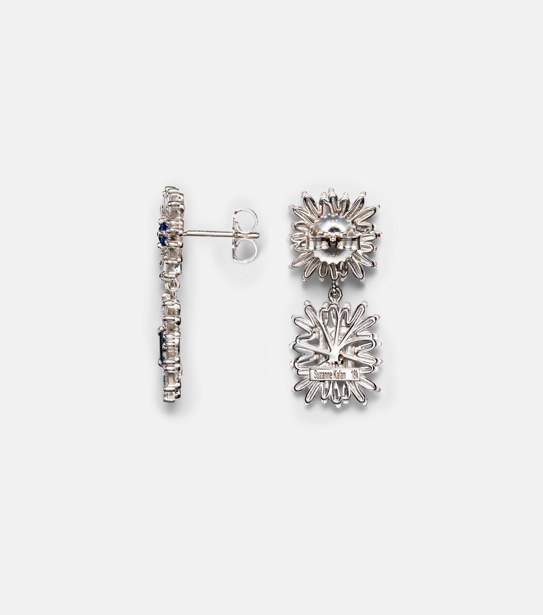 18k white gold drop earrings with blue sapphires and diamonds  | Suzanne Kalan