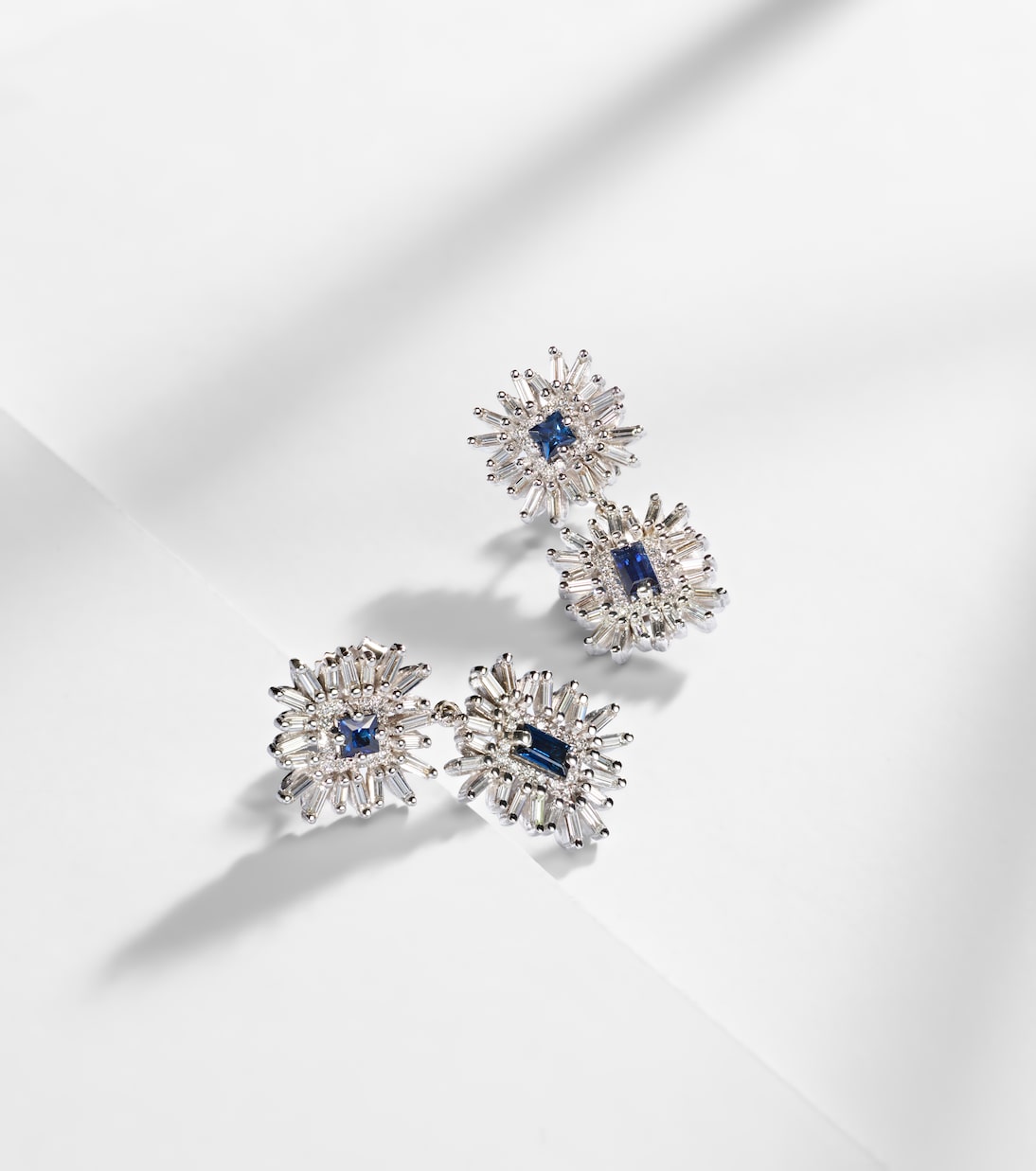 18k white gold drop earrings with blue sapphires and diamonds  | Suzanne Kalan