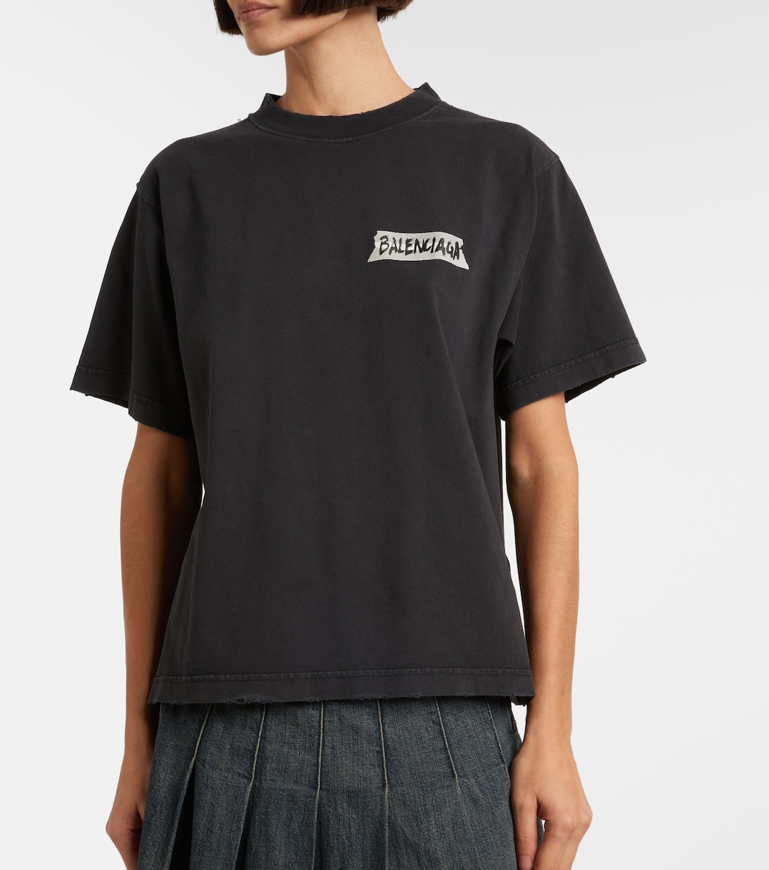 Logo distressed cotton jersey T-shirt  | Balenciaga