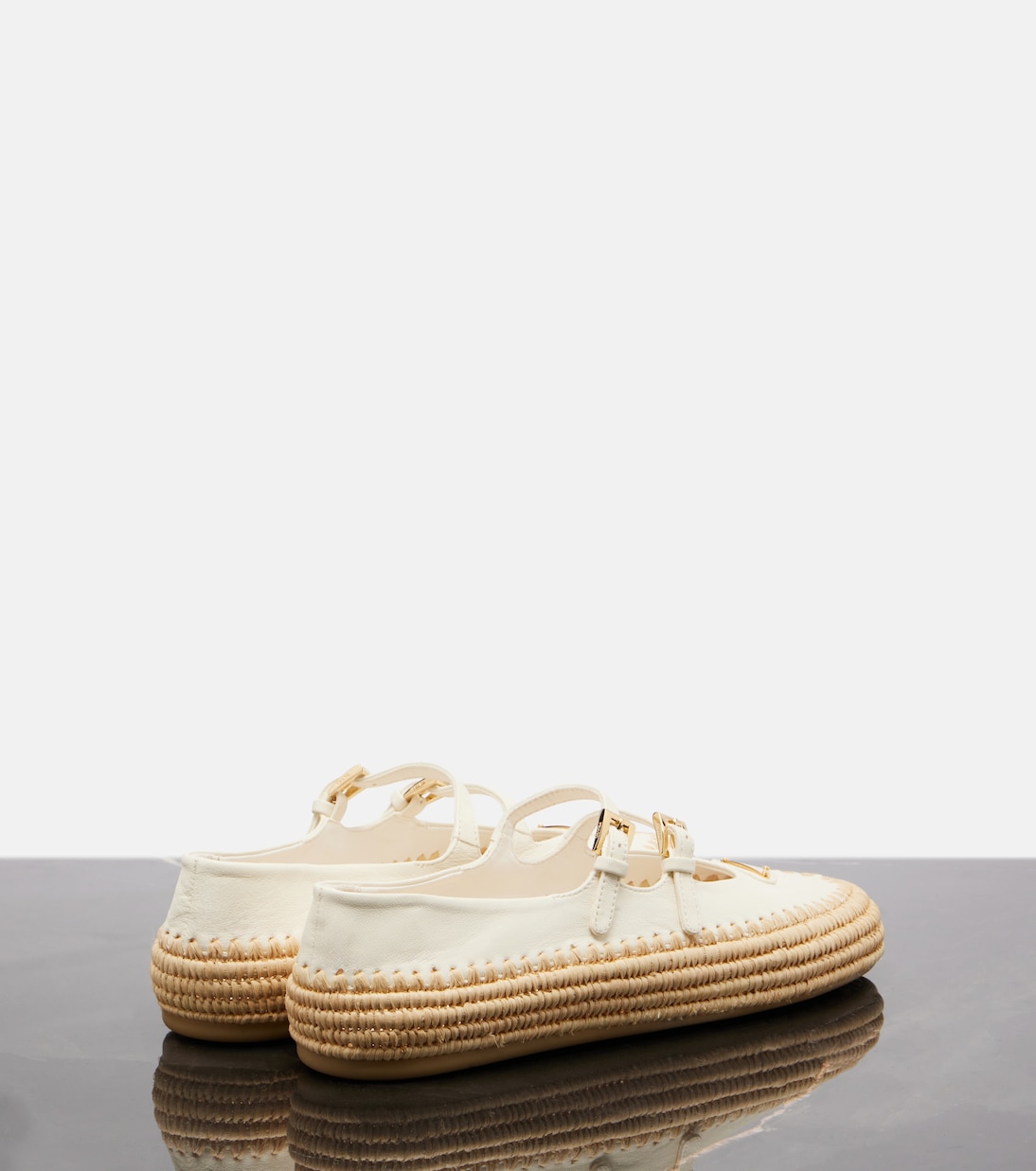 Leather and raffia Mary Jane flats | Prada