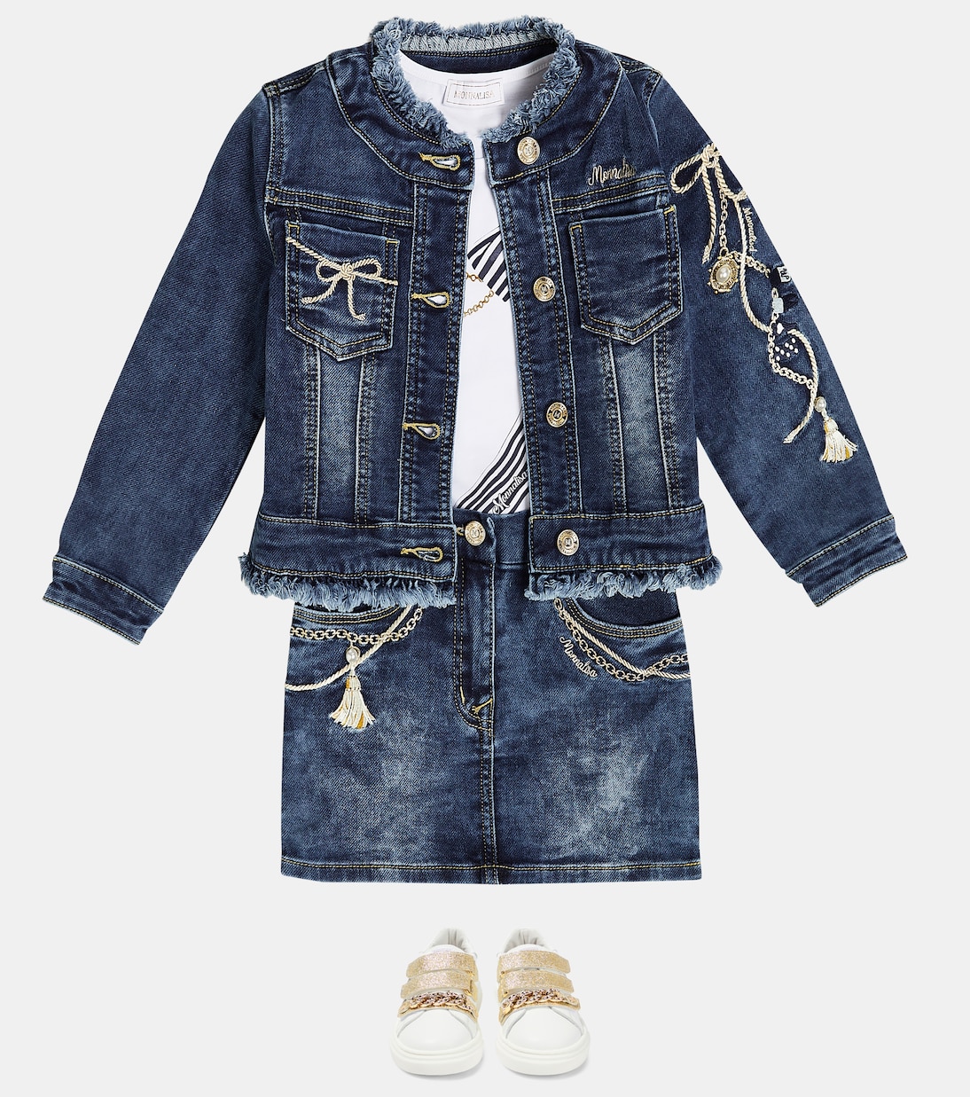 Minigonna di jeans con ricamo | Monnalisa