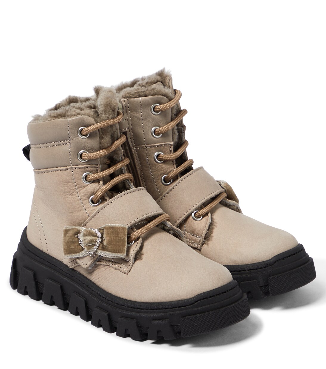 Embellished suede lace-up boots | Monnalisa