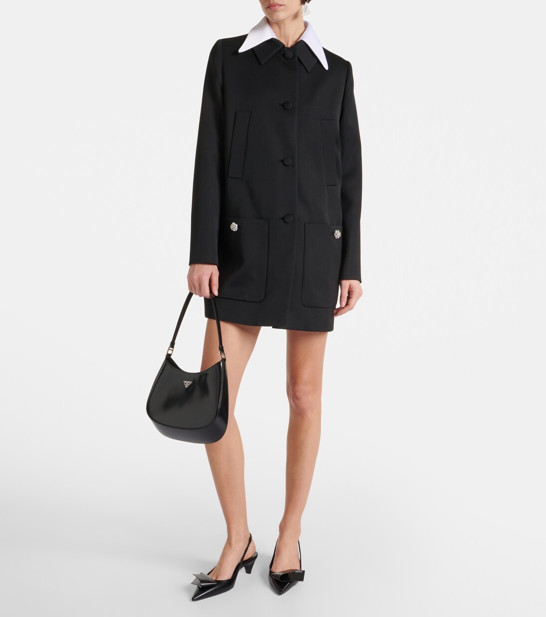 Satin-trimmed virgin wool coat | Prada