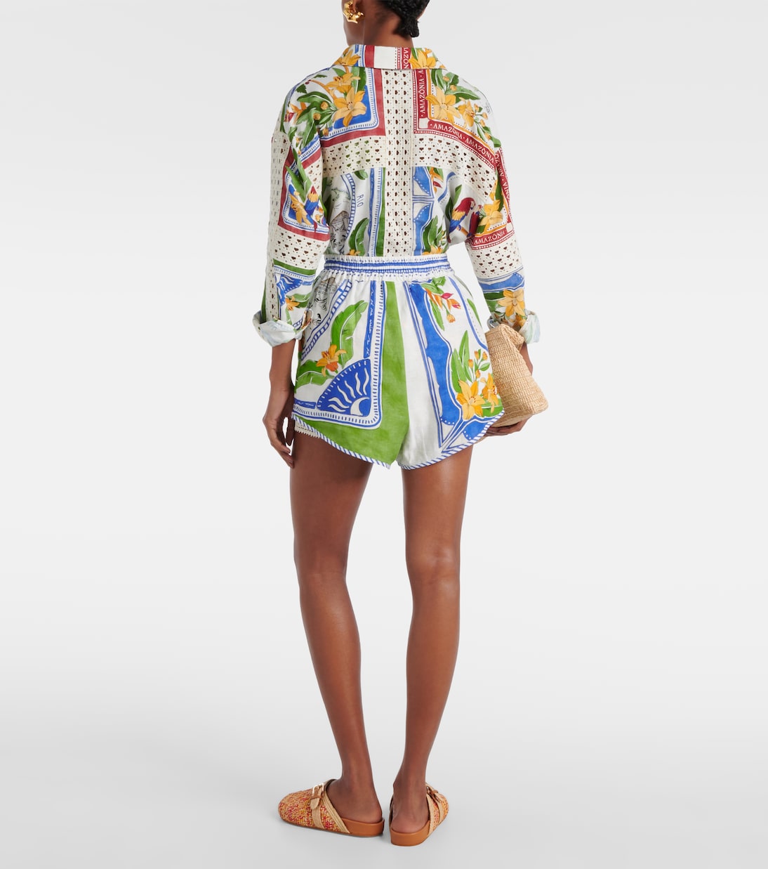 Tropical Destination linen-blend crochet shorts | Farm Rio