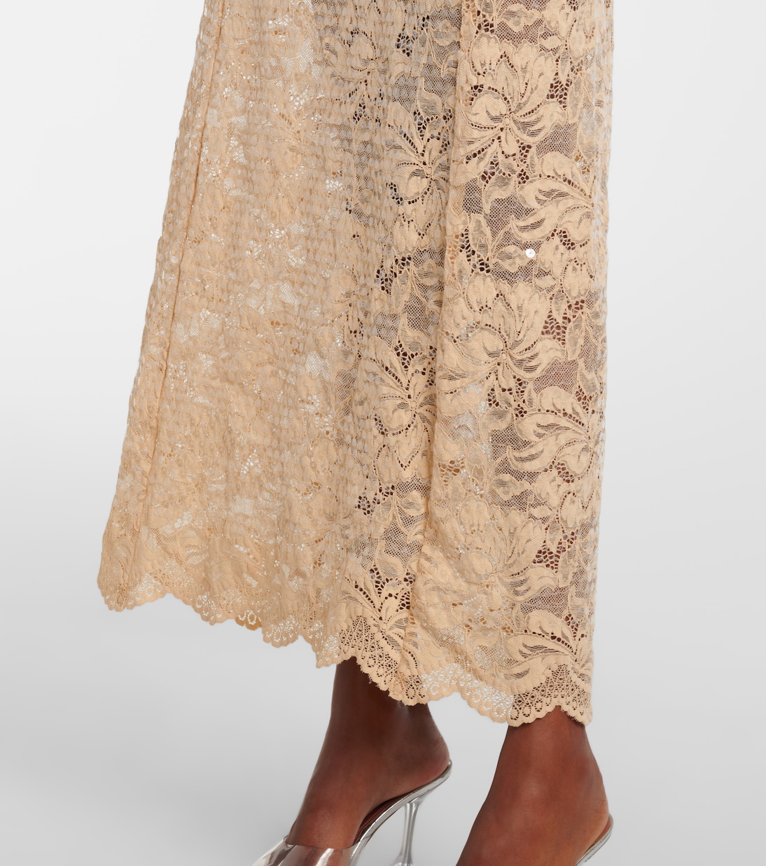 Off-Shoulder-Maxikleid aus Spitze mit Pailletten | Rabanne