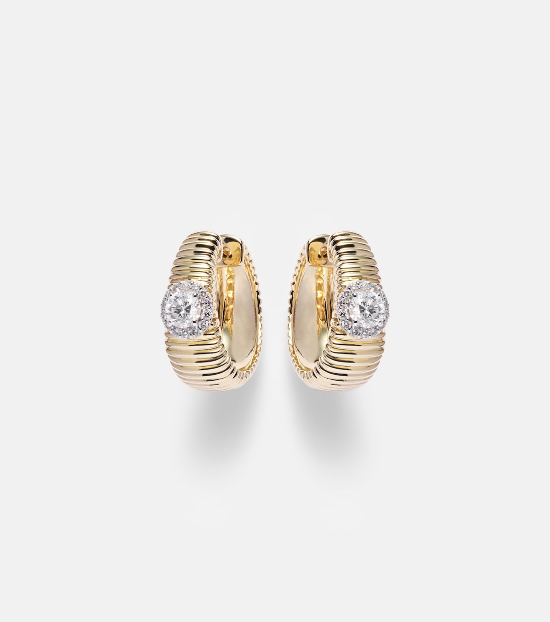 Disco 14kt gold huggies with diamonds | Stone and Strand